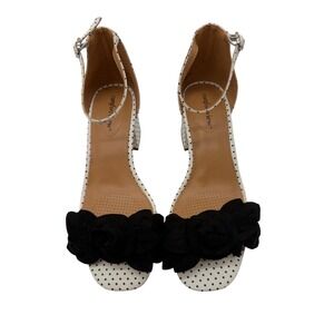 Comfortview Sandals Womens 7WW White Black Excellent Polka Dot Floral Block Heel